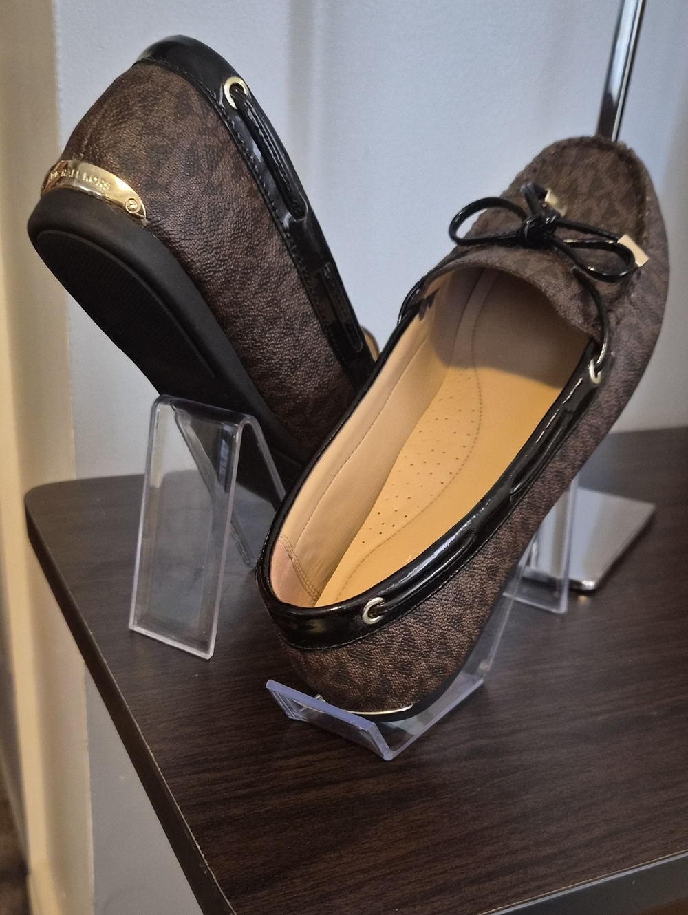 Michael Kors Brown Logo Bow Moccasin Flats with Black Trim
